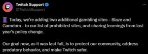 Twitch продолжает бороться со стримами в казино онлайн